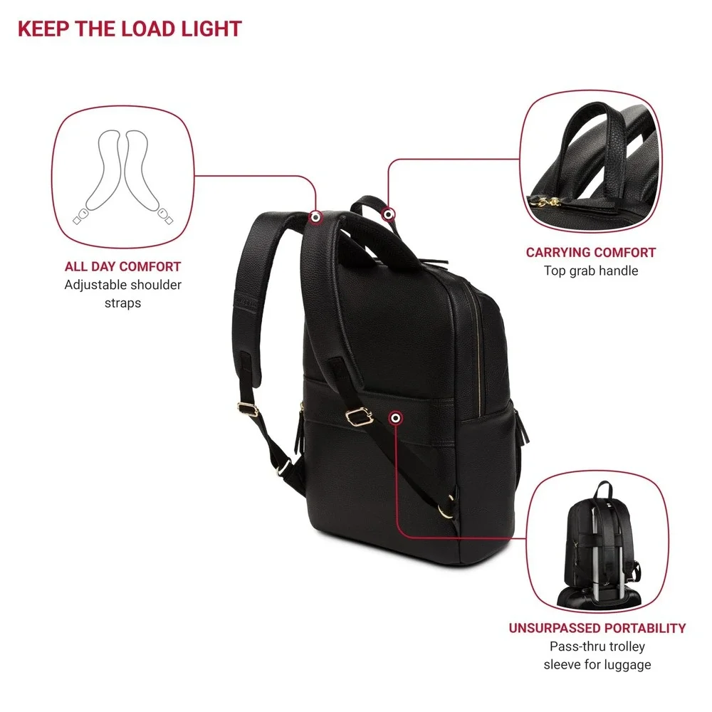 SwissGear Serenity Luxe Women's Laptop Backpack 13 Inch Black Pebbled Leather
